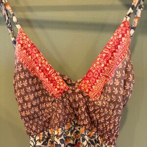 Midi Patchwork Dress, Open back, Spaghetti Strap